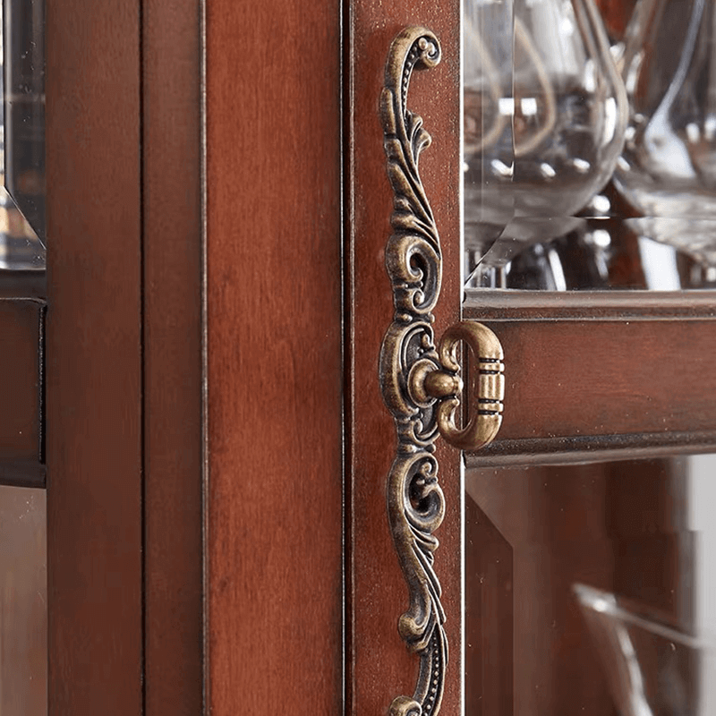 Antique Style Wine Cabinet With Tempered Glass Doors