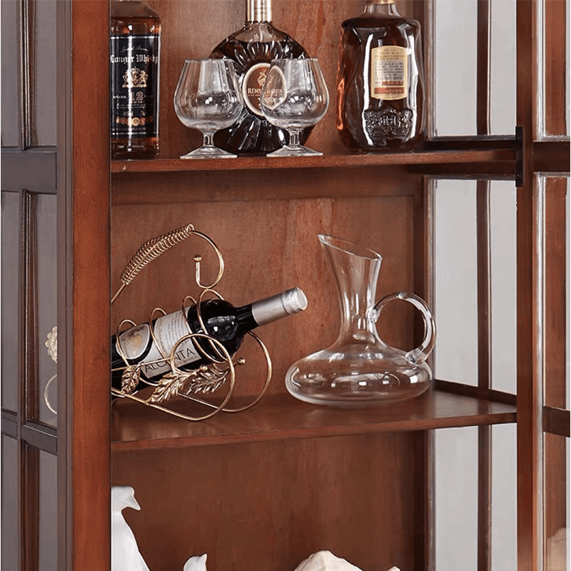 Antique Style Wine Cabinet With Tempered Glass Doors