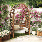Arch-Back Outdoor Bench with Climbing Trellis in Solid Wood Finishes