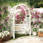 Arch-Back Outdoor Bench with Climbing Trellis in Solid Wood Finishes