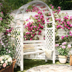 Arch-Back Outdoor Bench with Climbing Trellis in Solid Wood Finishes