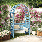Arch-Back Outdoor Bench with Climbing Trellis in Solid Wood Finishes