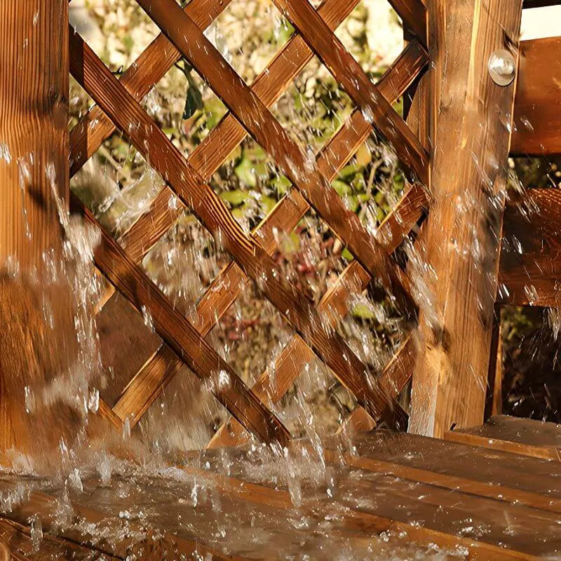 Arch-Back Outdoor Bench with Climbing Trellis in Solid Wood Finishes