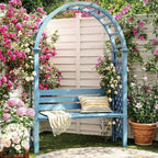 Arch-Back Outdoor Bench with Climbing Trellis in Solid Wood Finishes