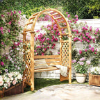 Arch-Back Outdoor Bench with Climbing Trellis in Solid Wood Finishes