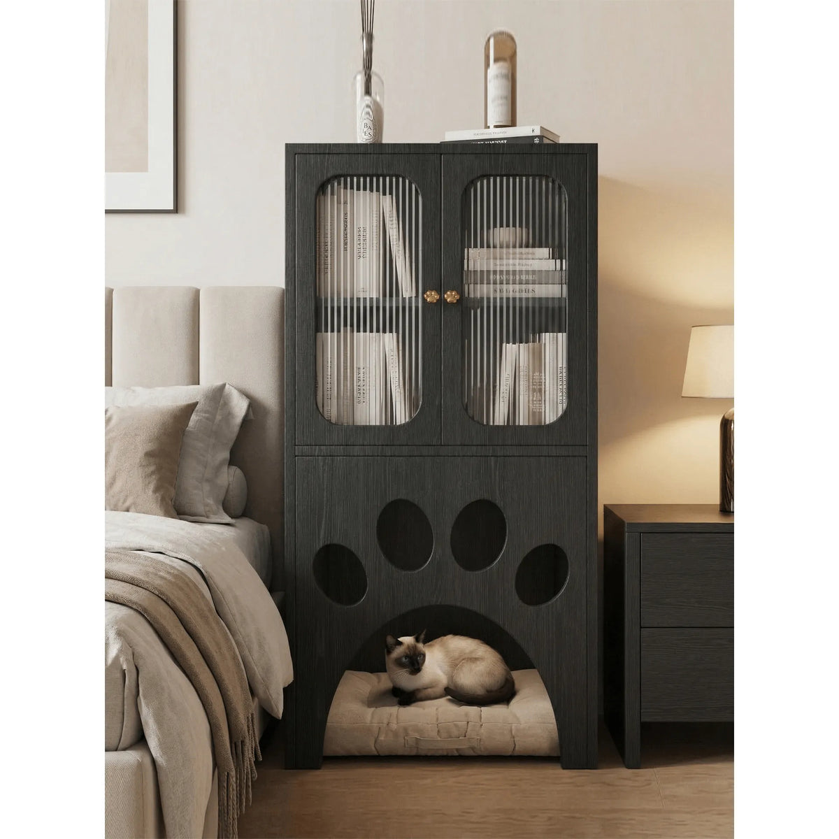 Arched Solid Wood Multifunctional Pet-Friendly Cabinet With Display Storage
