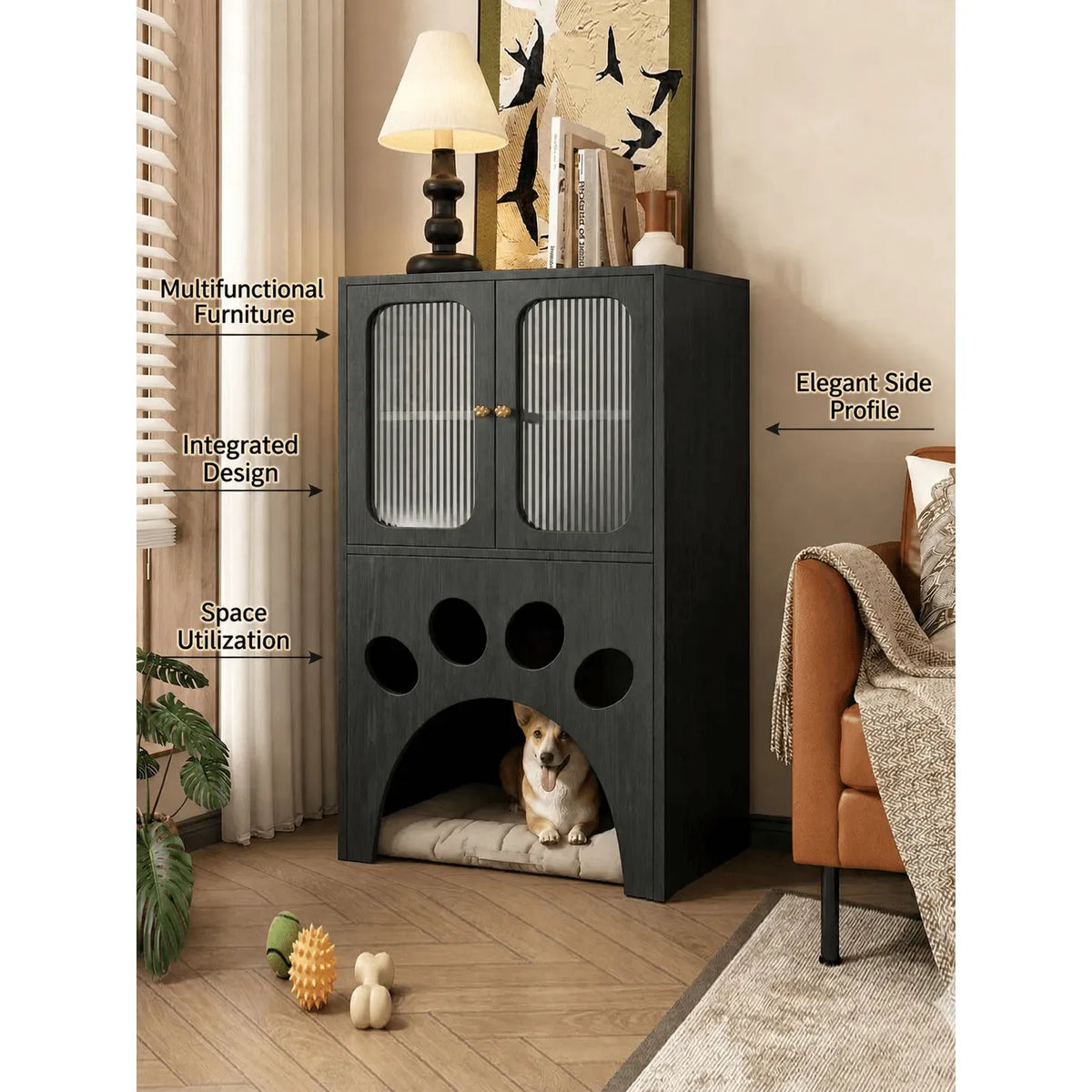 Arched Solid Wood Multifunctional Pet-Friendly Cabinet With Display Storage