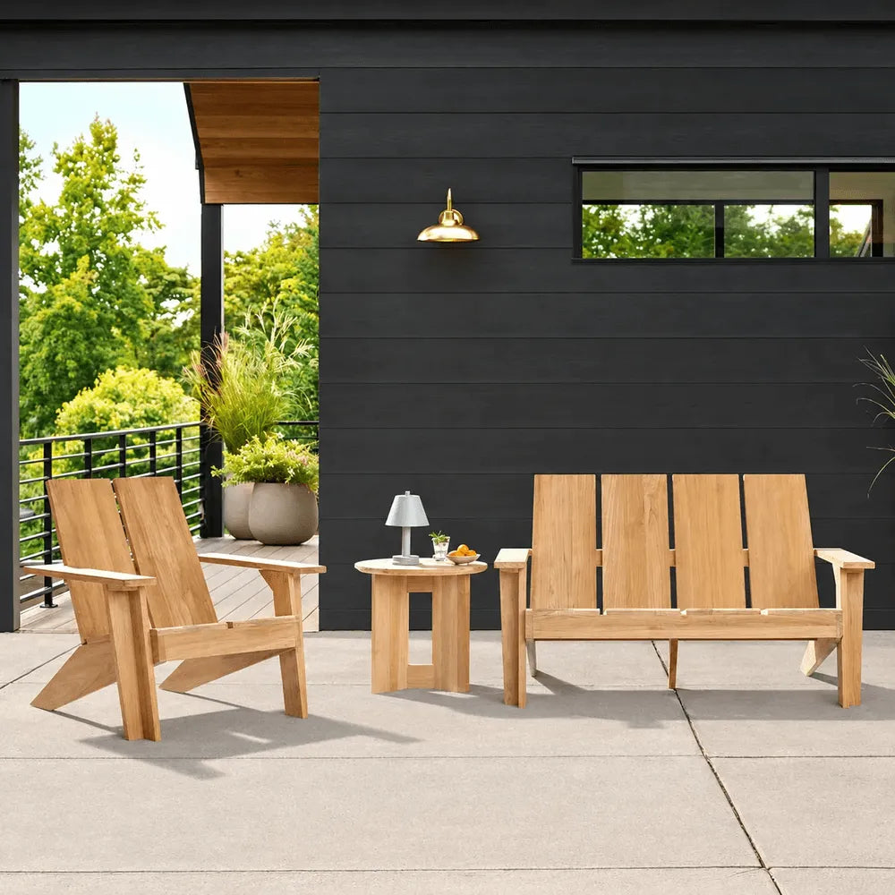 Architectural Teak Outdoor Sofa Series with Wide Arms and Relaxed Lounge Silhouette