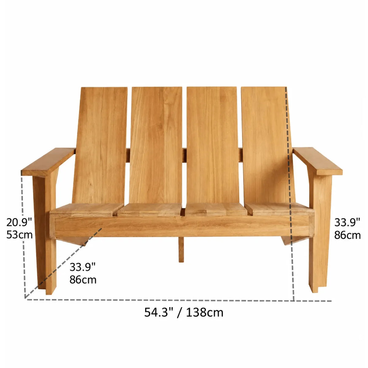 Architectural Teak Outdoor Sofa Series with Wide Arms and Relaxed Lounge Silhouette Dimensions