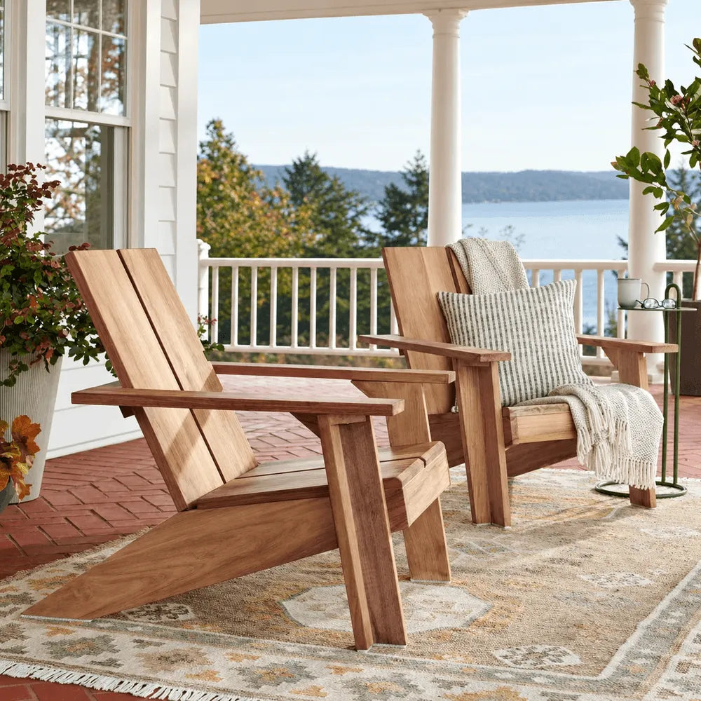 Architectural Teak Outdoor Sofa Series with Wide Arms and Relaxed Lounge Silhouette