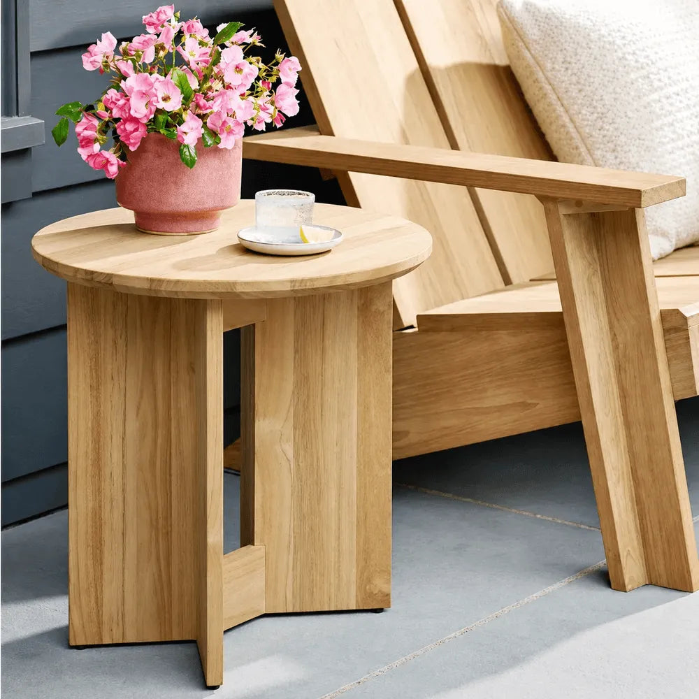 Architectural Teak Outdoor Sofa Series with Wide Arms and Relaxed Lounge Silhouette