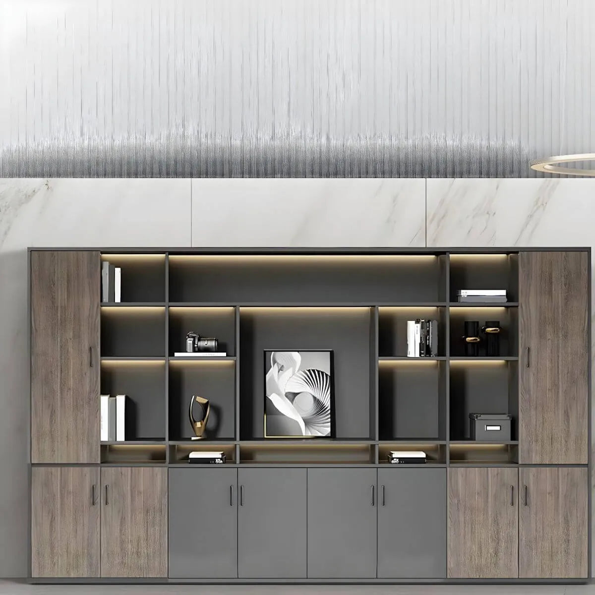 Architectural Wood Storage Wall Cabinet With Shelves and Lighting Secondary image