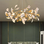 Art Deco 8-Light Gold Chandelier with Ginkgo Leaf Design