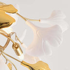 Art Deco 8-Light Gold Chandelier with Ginkgo Leaf Design