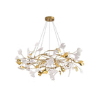 Art Deco 8-Light Gold Chandelier with Ginkgo Leaf Design