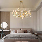 Art Deco 8-Light Gold Chandelier with Ginkgo Leaf Design