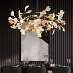 Art Deco 8-Light Gold Chandelier with Ginkgo Leaf Design