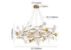 Art Deco 8-Light Gold Chandelier with Ginkgo Leaf Design Dimensions
