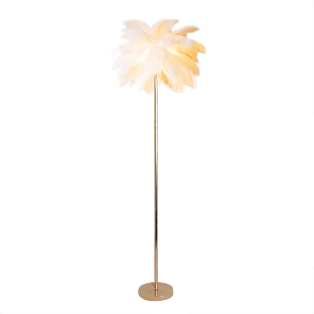 Art Deco Feather Floor Lamp with Rose Gold Base and Green Shade