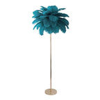 Art Deco Feather Floor Lamp with Rose Gold Base and Green Shade