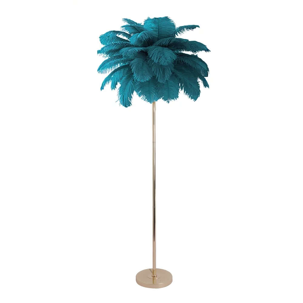 Art Deco Feather Floor Lamp with Rose Gold Base and Green Shade