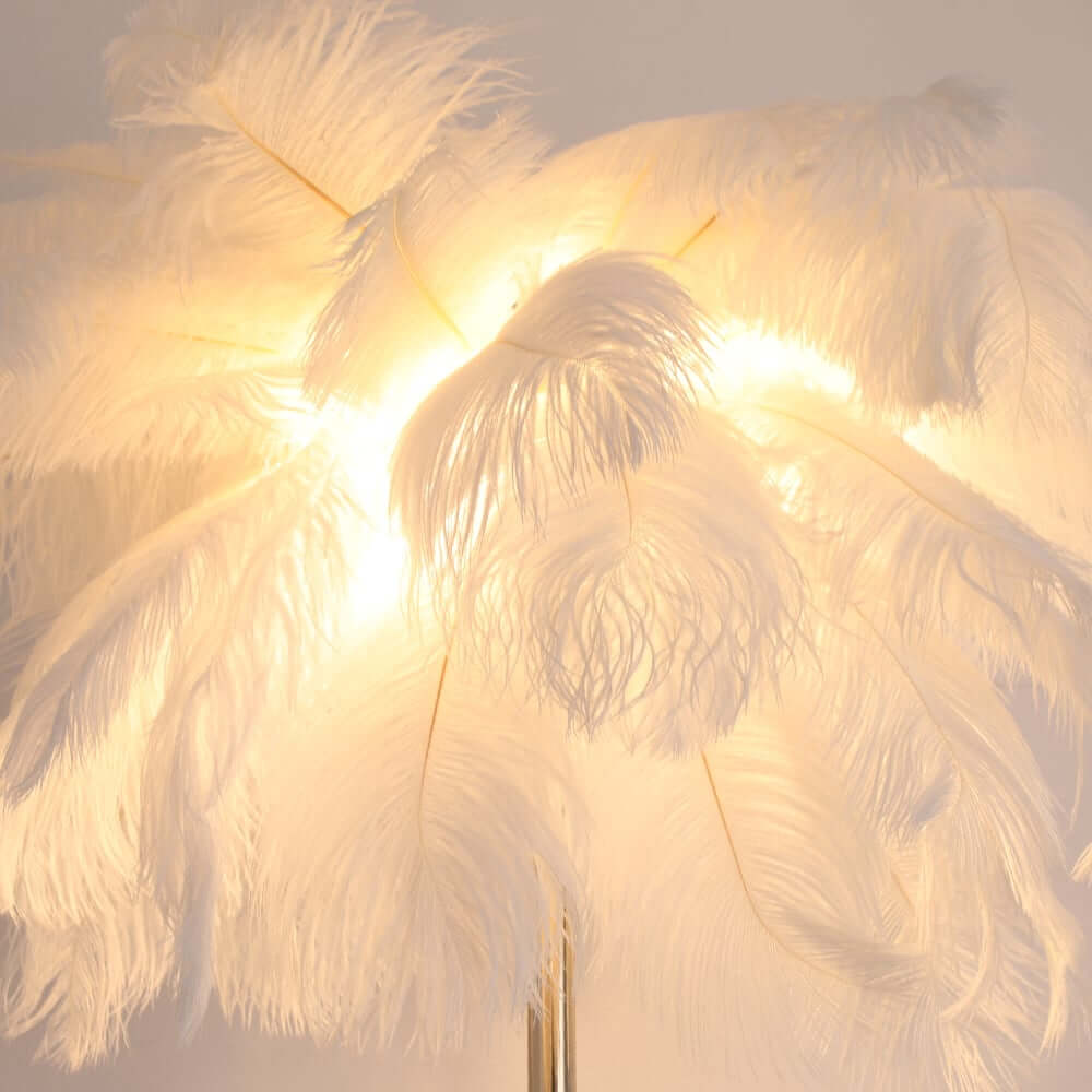 Art Deco Feather Floor Lamp with Rose Gold Base and Green Shade