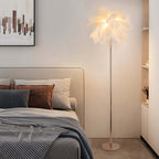 Art Deco Feather Floor Lamp with Rose Gold Base and Green Shade