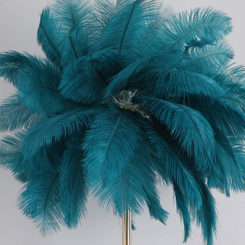 Art Deco Feather Floor Lamp with Rose Gold Base and Green Shade