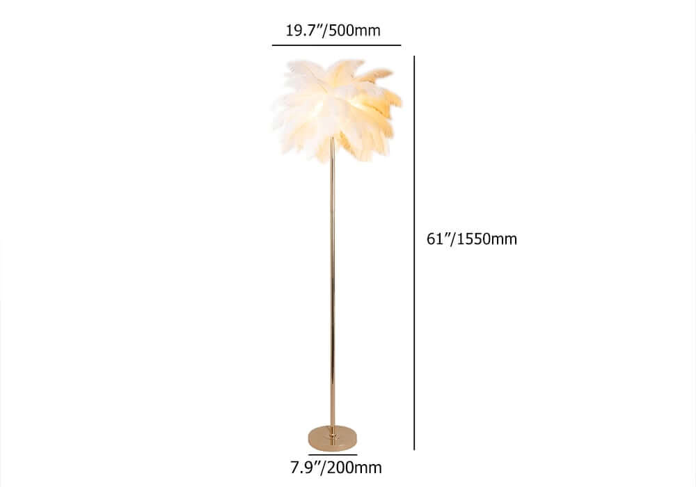 Art Deco Feather Floor Lamp with Rose Gold Base and Green Shade Dimensions