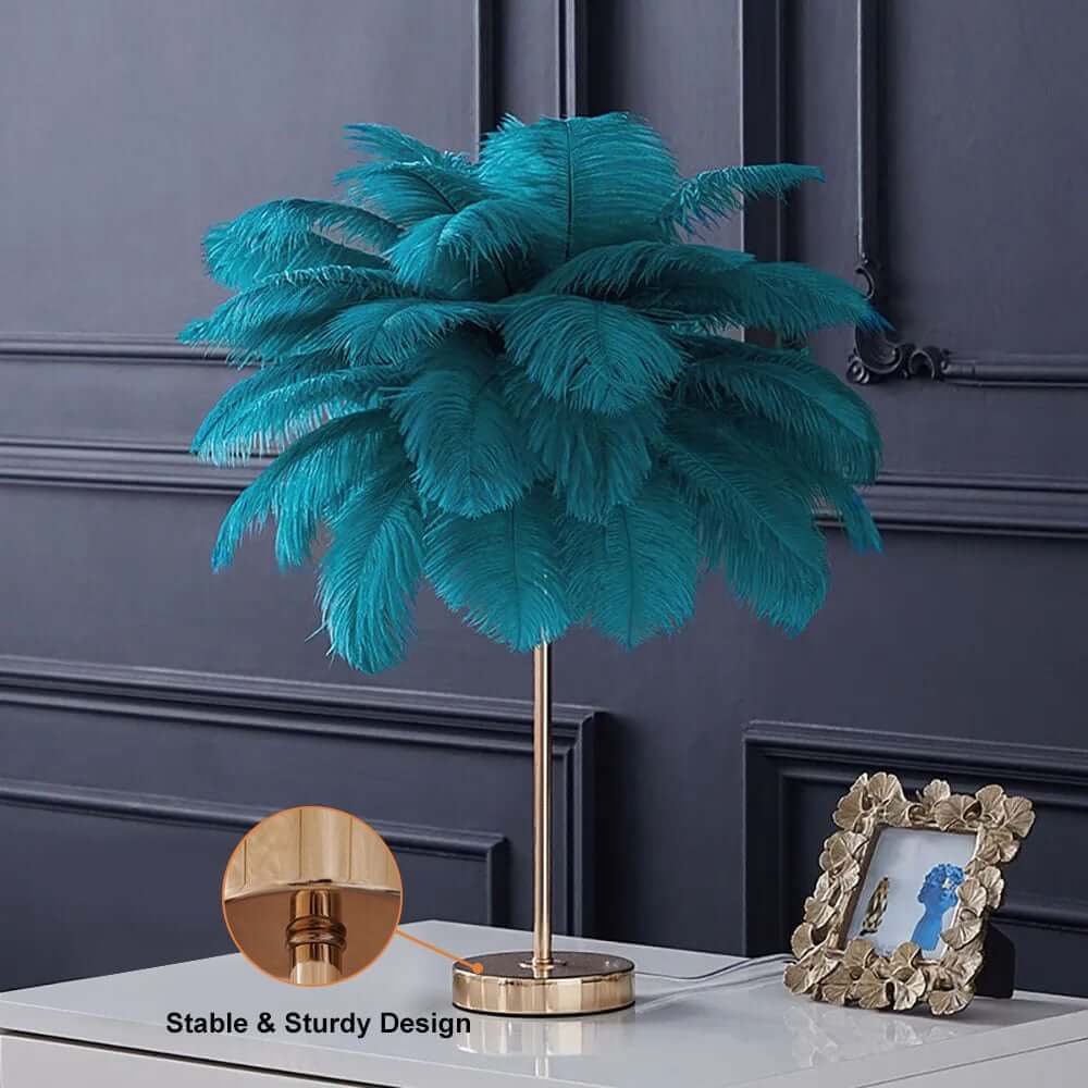 Art Deco Feather Table Lamp - LED Ambient Lighting with Natural Feathers