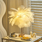 Art Deco Feather Table Lamp - LED Ambient Lighting with Natural Feathers
