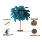 Art Deco Feather Table Lamp - LED Ambient Lighting with Natural Feathers