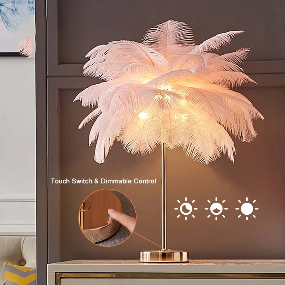 Art Deco Feather Table Lamp - LED Ambient Lighting with Natural Feathers