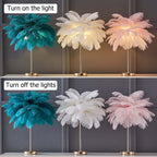 Art Deco Feather Table Lamp - LED Ambient Lighting with Natural Feathers