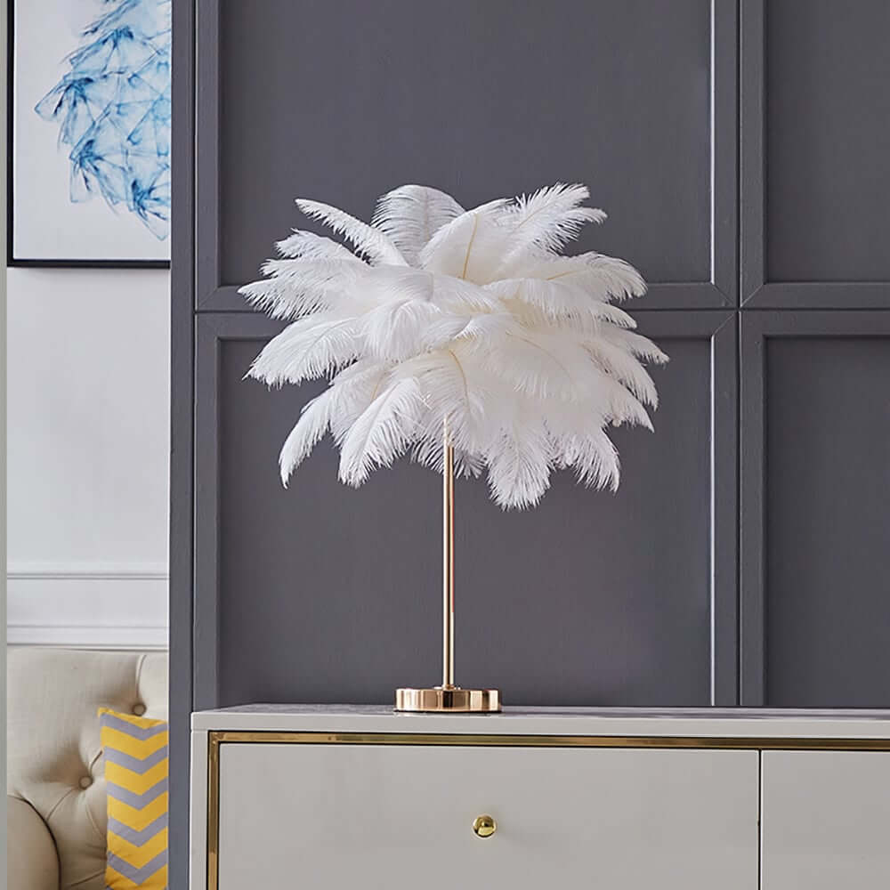 Art Deco Feather Table Lamp - LED Ambient Lighting with Natural Feathers