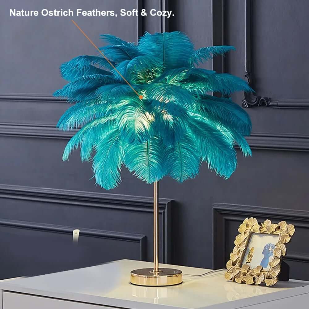 Art Deco Feather Table Lamp - LED Ambient Lighting with Natural Feathers