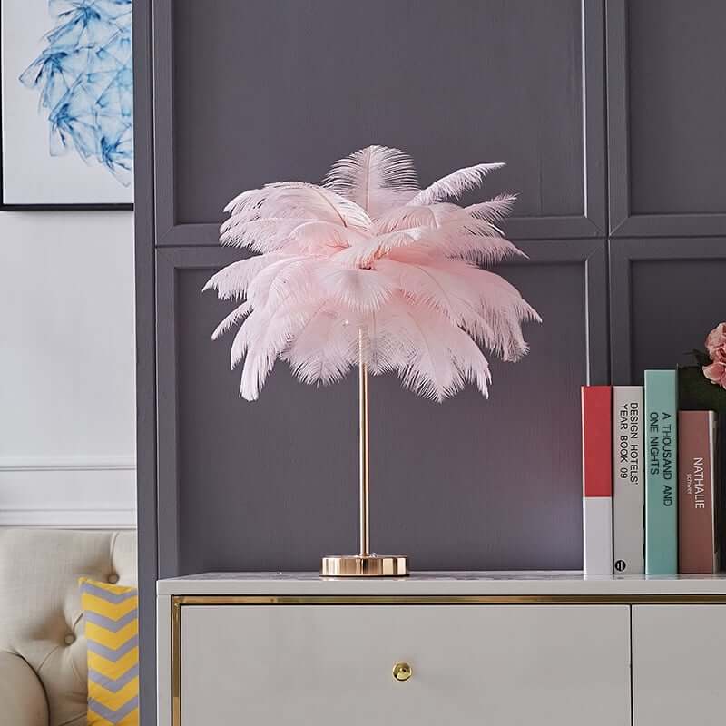 Art Deco Feather Table Lamp - LED Ambient Lighting with Natural Feathers