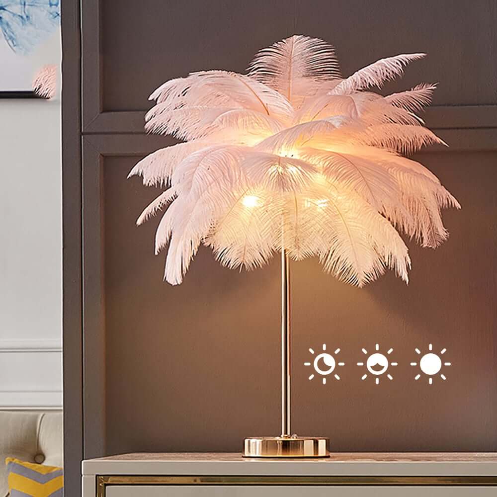 Art Deco Feather Table Lamp - LED Ambient Lighting with Natural Feathers