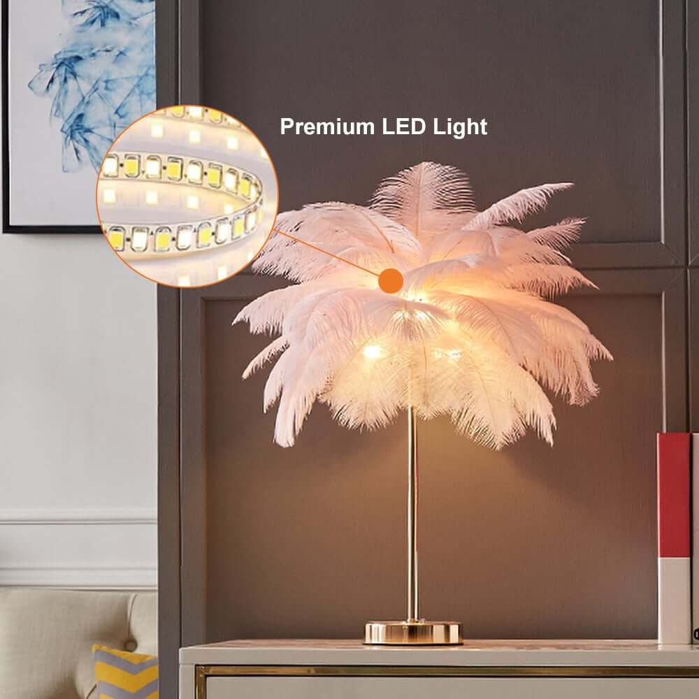 Art Deco Feather Table Lamp - LED Ambient Lighting with Natural Feathers