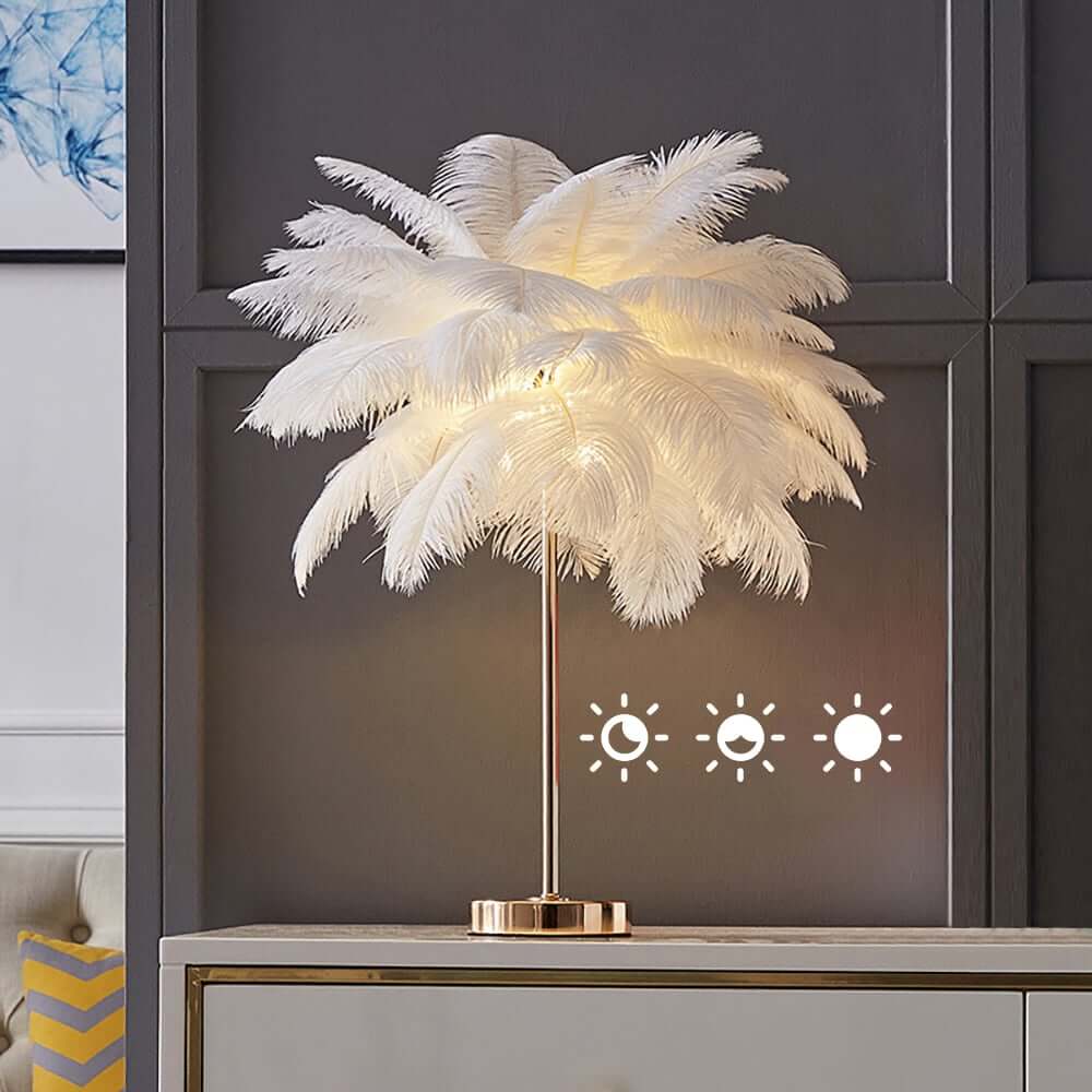 Art Deco Feather Table Lamp - LED Ambient Lighting with Natural Feathers