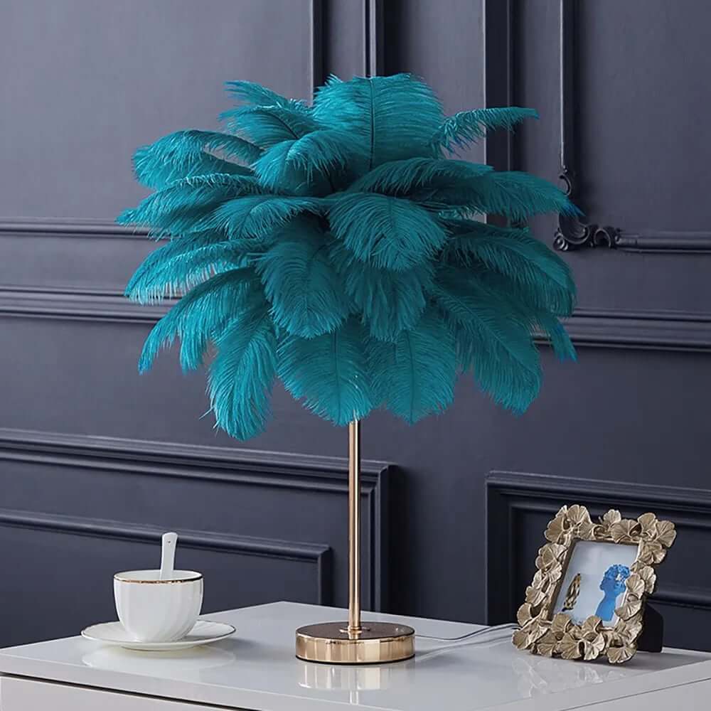 Art Deco Feather Table Lamp - LED Ambient Lighting with Natural Feathers