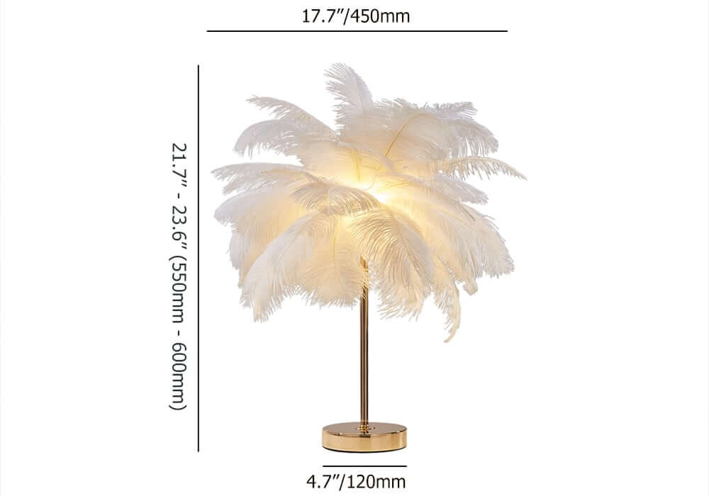Art Deco Feather Table Lamp - LED Ambient Lighting with Natural Feathers Dimensions