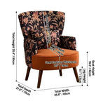 Art Deco Floral Wing Chair Series With Ottoman, Solid Wood Accent Dimensions