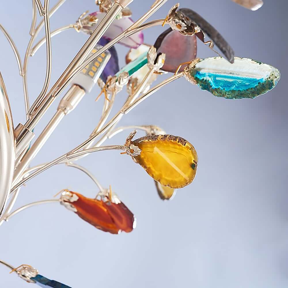 Art Deco Gold Metal 9-Light Floor Lamp with Multicolor Shade