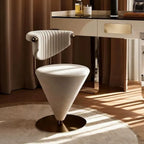 Art Deco Inspired Vanity Stool with Piano-Tufted Back and Metal Disc Base
