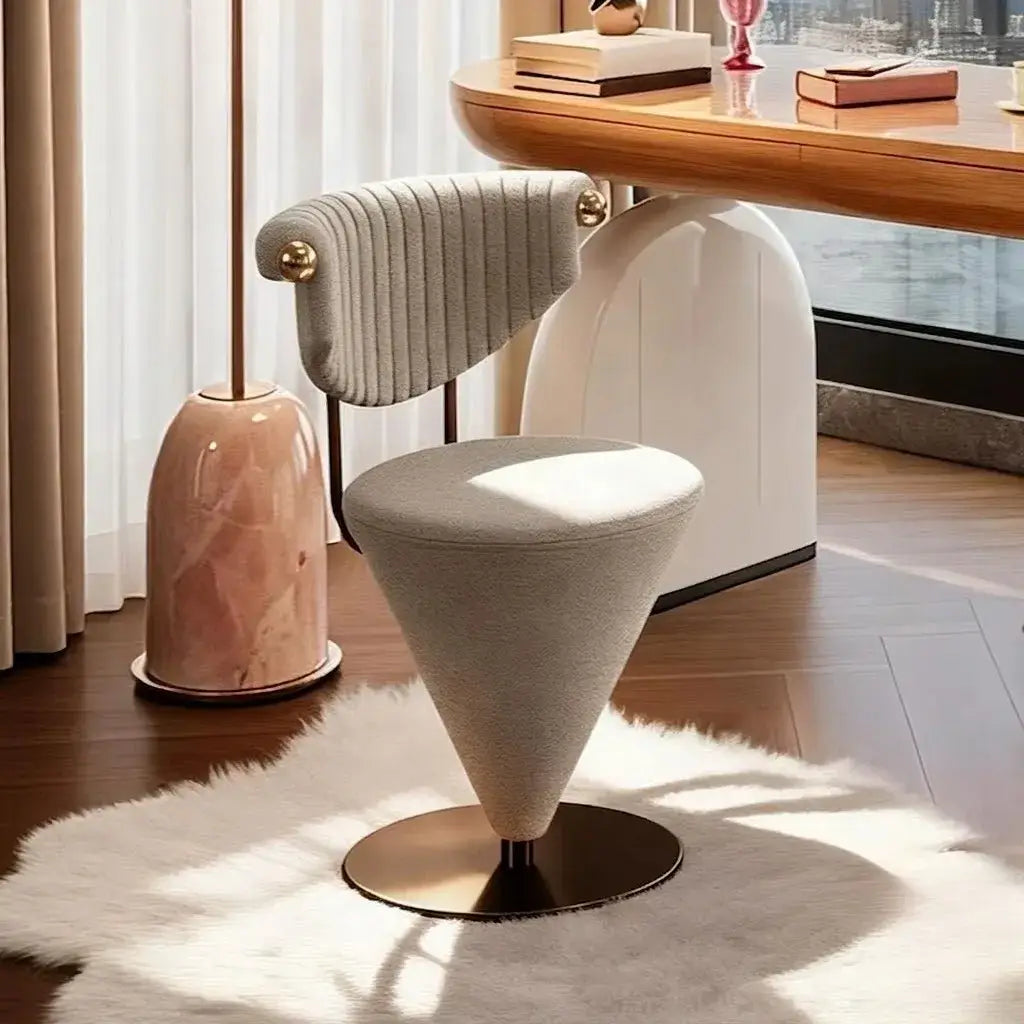 Art Deco Inspired Vanity Stool with Piano-Tufted Back and Metal Disc Base