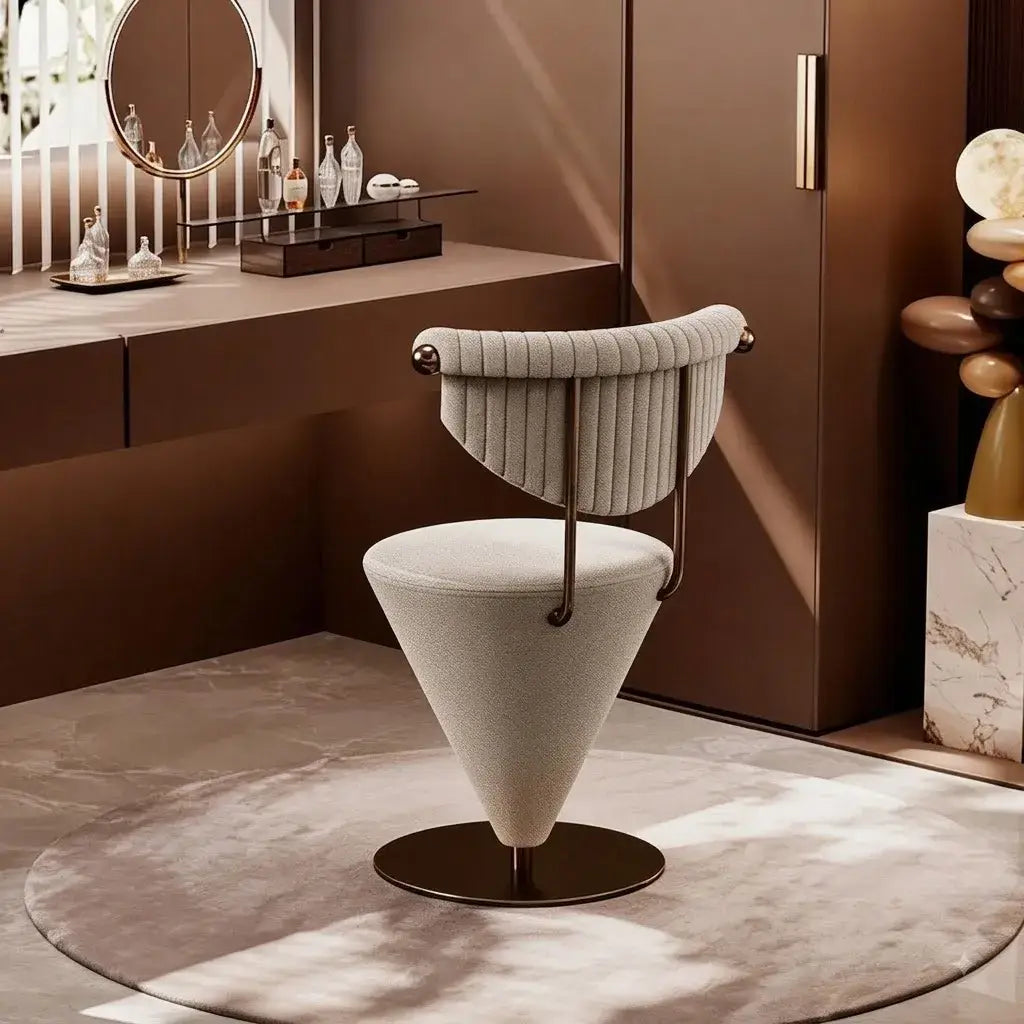 Art Deco Inspired Vanity Stool with Piano-Tufted Back and Metal Disc Base