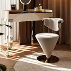 Art Deco Inspired Vanity Stool with Piano-Tufted Back and Metal Disc Base