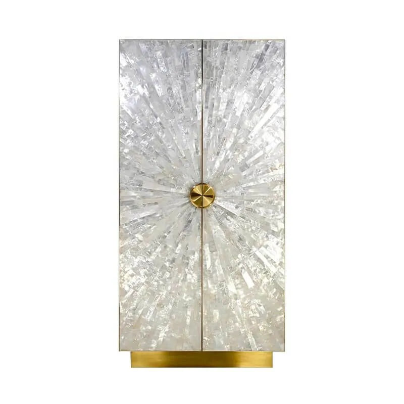 Art Deco Mother of Pearl Wine Cabinet With Sunburst Display and Drawers