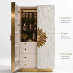 Art Deco Mother of Pearl Wine Cabinet With Sunburst Display and Drawers